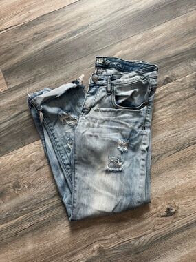 Machine Women Jeans Boot Cut Light Blue Distressed